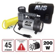Компрессор AVS KS 450L 12V поршн.типа в СУМКЕ с ФОНАРЕМ (200Ватт.10 атмосфер, 45л/мин 80507